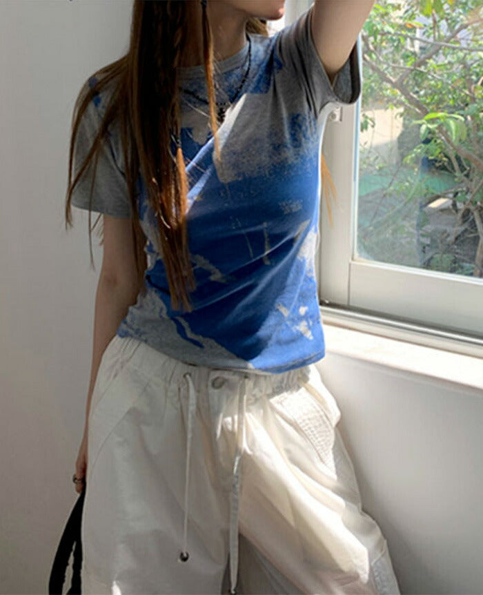 KICKSEWING（キックスウィング）サンドプリンティング配色スリムフィットTシャツ
