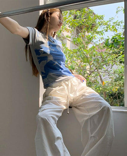 KICKSEWING（キックスウィング）サンドプリンティング配色スリムフィットTシャツ