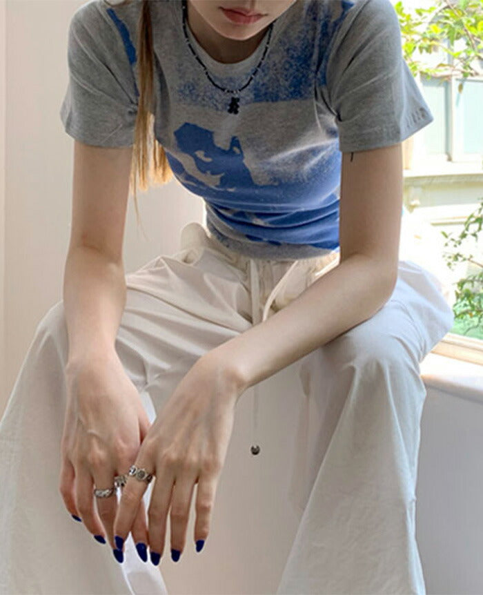 KICKSEWING（キックスウィング）サンドプリンティング配色スリムフィットTシャツ