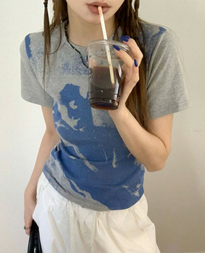 KICKSEWING（キックスウィング）サンドプリンティング配色スリムフィットTシャツ