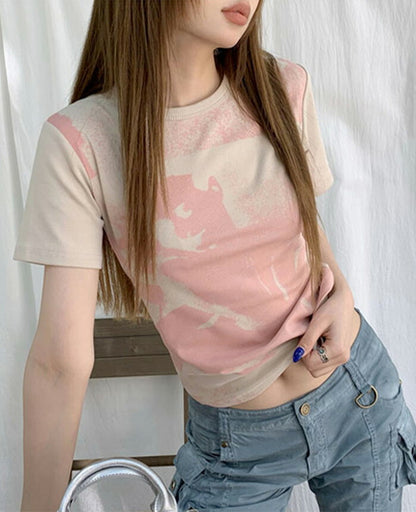 KICKSEWING（キックスウィング）サンドプリンティング配色スリムフィットTシャツ