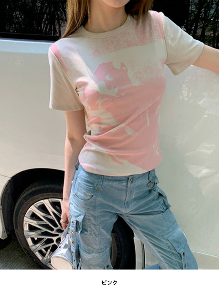 KICKSEWING（キックスウィング）サンドプリンティング配色スリムフィットTシャツ