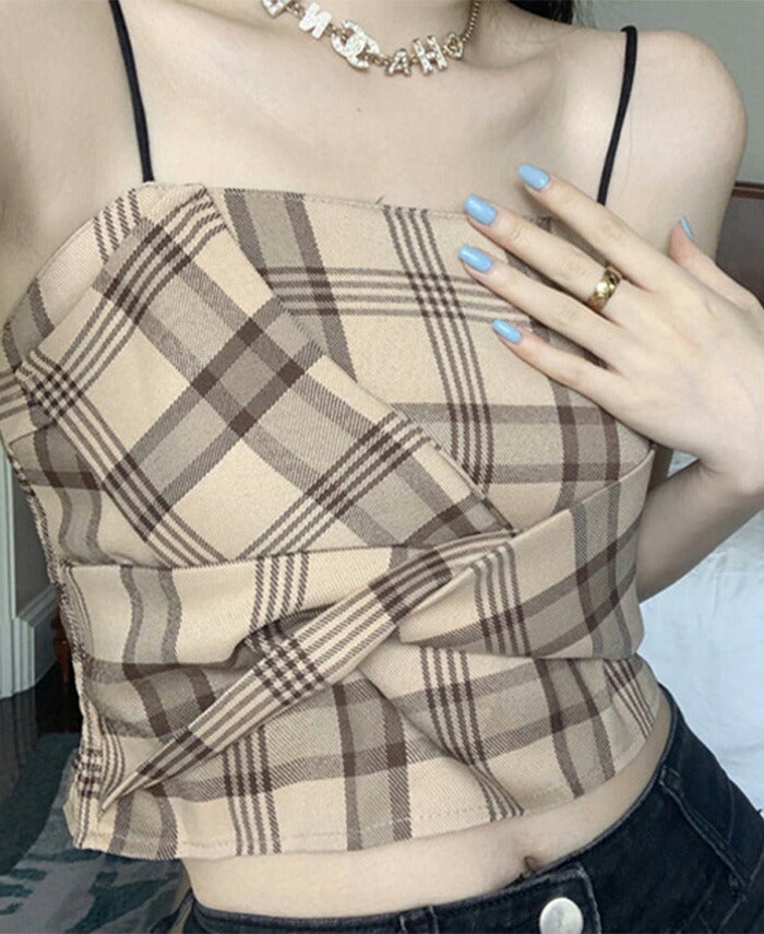 KICKSEWING（キックスウィング）ウォーミー チェッククロップスモークバンディングスリーブレス
