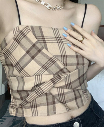 KICKSEWING（キックスウィング）ウォーミー チェッククロップスモークバンディングスリーブレス