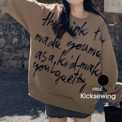 KICKSEWING（キックスウィング）英字オーバーフィット裏起毛スウェット