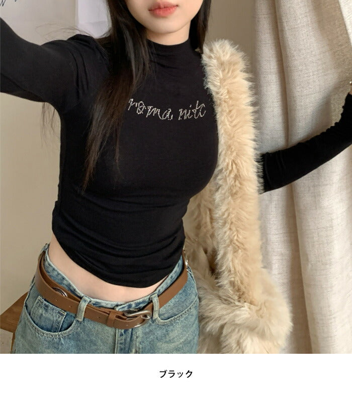 KICKSEWING（キックスウィング）ラインストーンレタリングモックネックトップス