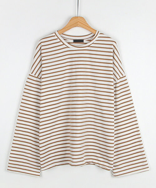 MICHYEORA(ミチョラ)ワイド袖ボーダーTシャツ-