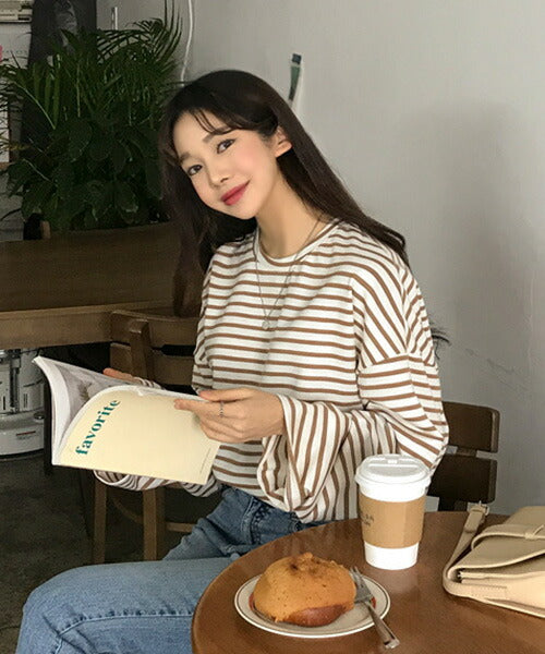 MICHYEORA(ミチョラ)ワイド袖ボーダーTシャツ-