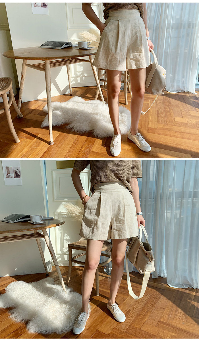 NANING9(ナンニング)リネンショートパンツ-