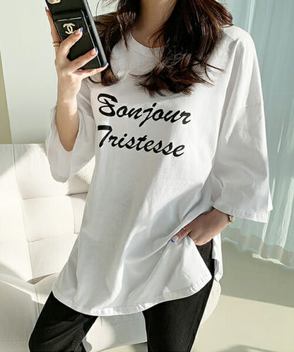 NANING9(ナンニング)英字プリントオーバーフィットTシャツ-1