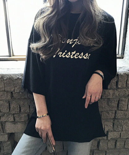 NANING9(ナンニング)英字プリントオーバーフィットTシャツ-1