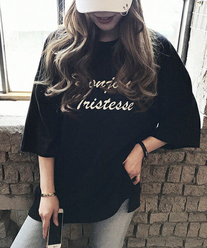 NANING9(ナンニング)英字プリントオーバーフィットTシャツ-1