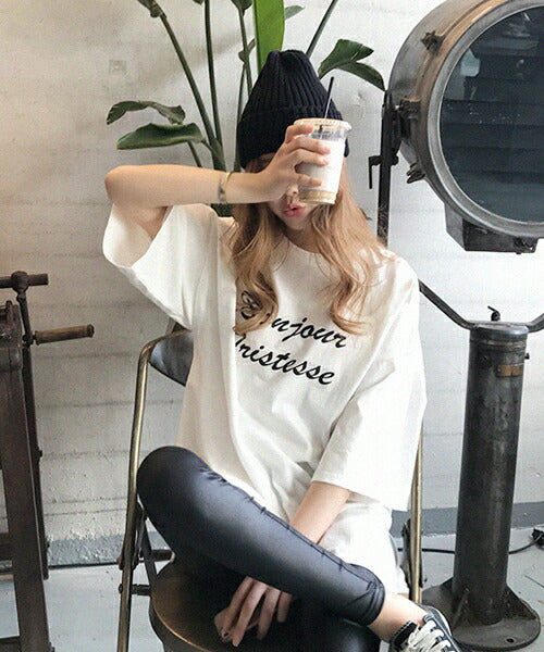 NANING9(ナンニング)英字プリントオーバーフィットTシャツ-1