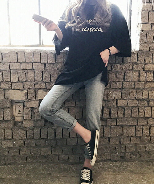 NANING9(ナンニング)英字プリントオーバーフィットTシャツ-1