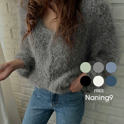 NANING9(ナンニング)シャギーVネックニットカーディガン
