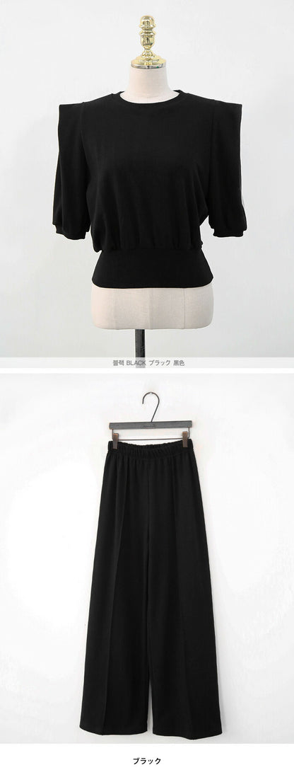 NANING9(ナンニング)パフスリーブ半袖スウェット＆ピンタックパンツセット