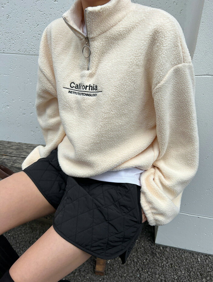 NANING9(ナンニング)モコモコボアハーフジップアッププルオーバー