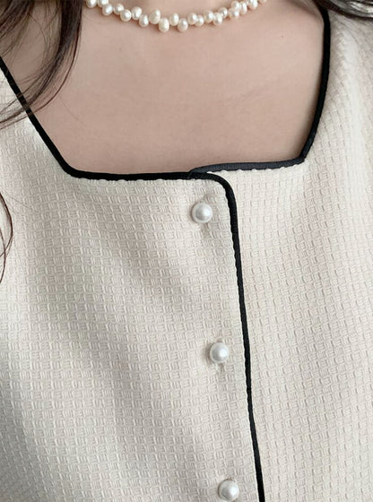 Secon'de secon(セカンドセカン)スクエアネック配色ラインフリルブラウス