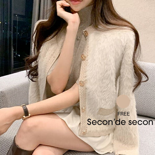 Secon'de secon(セカンドセカン)ゴールドボタンフェイクファーカーディガン