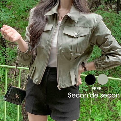 Secon'de secon(セカンドセカン)セミクロップフェイクレザージャケット
