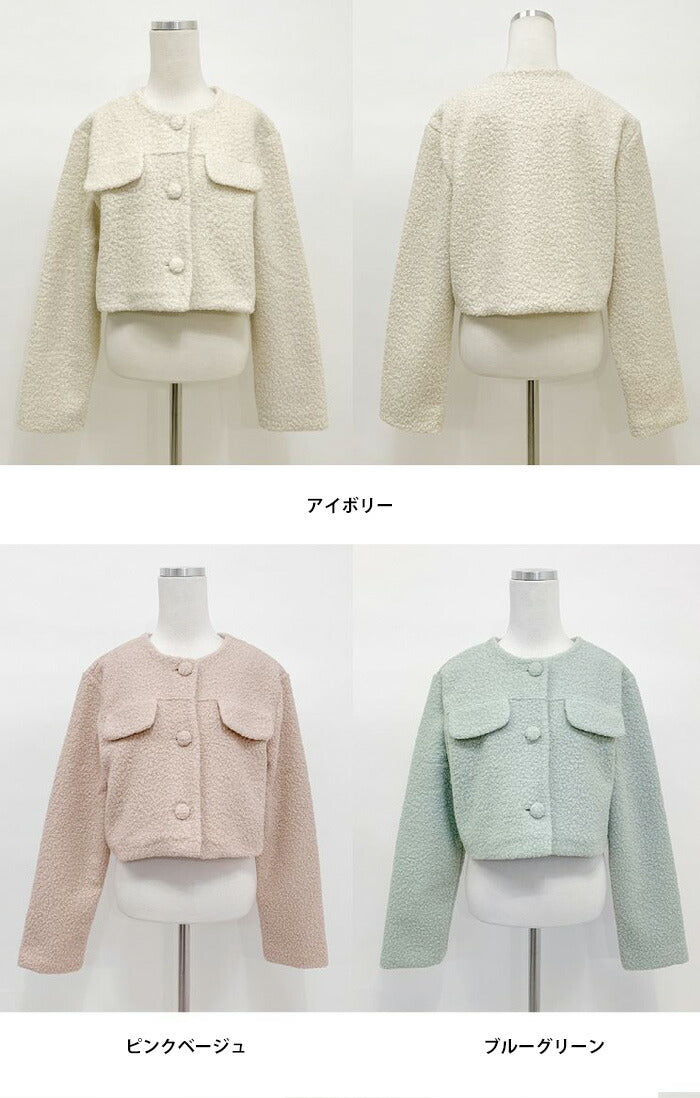 Secon'de secon(セカンドセカン)フェミニンフェイクポケットノーカラークロップジャケット