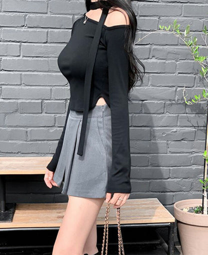 Secon'de secon(セカンドセカン)[SET]ワンオフショルダースリム長袖Tシャツ+スカーフ