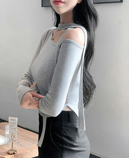 Secon'de secon(セカンドセカン)[SET]ワンオフショルダースリム長袖Tシャツ+スカーフ