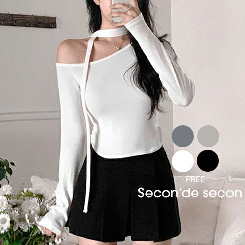Secon'de secon(セカンドセカン)[SET]ワンオフショルダースリム長袖Tシャツ+スカーフ
