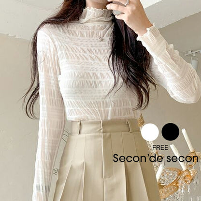 Secon'de secon(セカンドセカン)シースルーレースタートルネック長袖Tシャツ