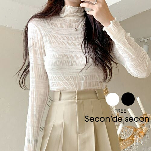 Secon'de secon(セカンドセカン)シースルーレースタートルネック長袖Tシャツ