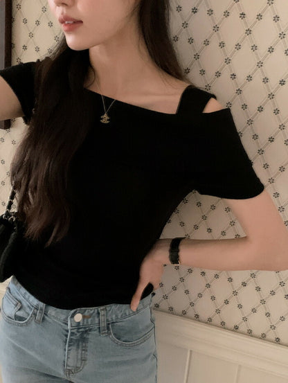 SHOPPERLAND(ショッパーランド)アシンメトリーオフショルダー半袖Tシャツ