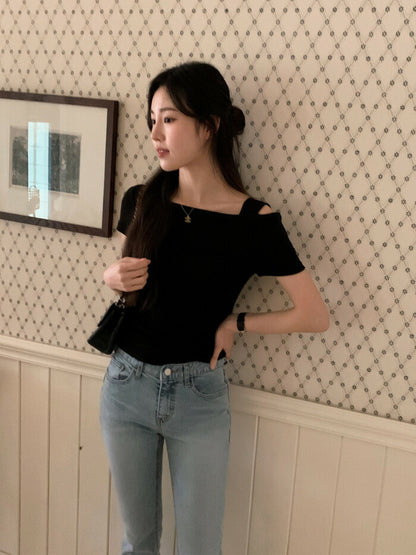SHOPPERLAND(ショッパーランド)アシンメトリーオフショルダー半袖Tシャツ