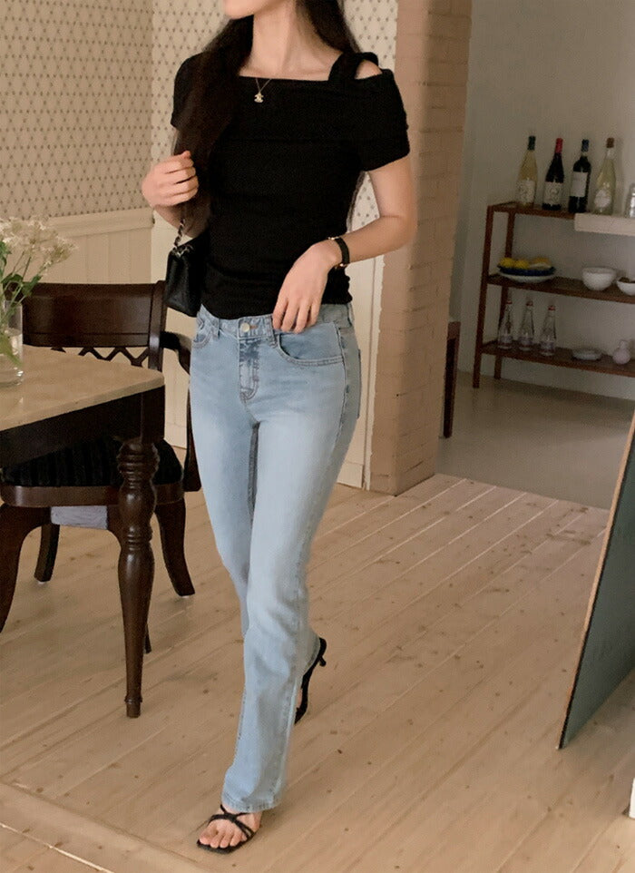 SHOPPERLAND(ショッパーランド)アシンメトリーオフショルダー半袖Tシャツ