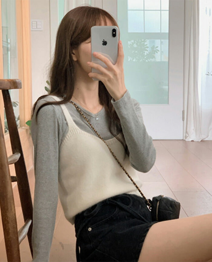 SHOPPERLAND(ショッパーランド)Ribbon Embroidery Rib Long Sleeve T-shirt
