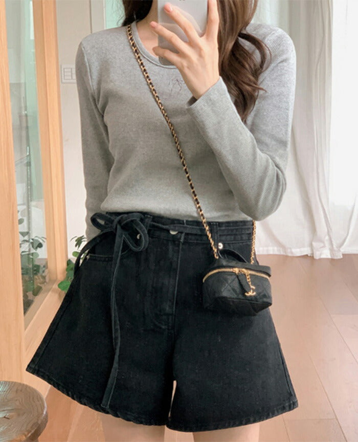 SHOPPERLAND(ショッパーランド)Ribbon Embroidery Rib Long Sleeve T-shirt