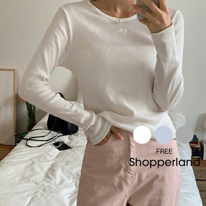 SHOPPERLAND(ショッパーランド)Ribbon Embroidery Rib Long Sleeve T-shirt