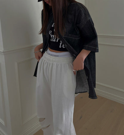 ULAN(ユーラン)(UNISEX) クリップデニム半袖シャツ