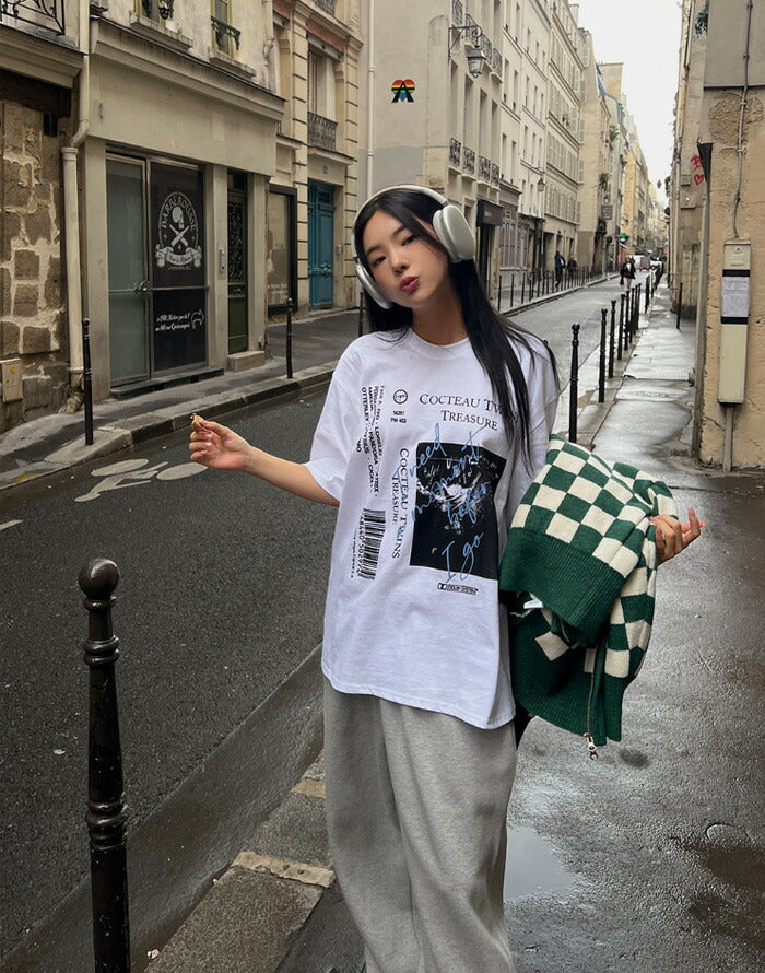 ULAN(ユーラン)コレクトバーコードオーバー半袖Tシャツ