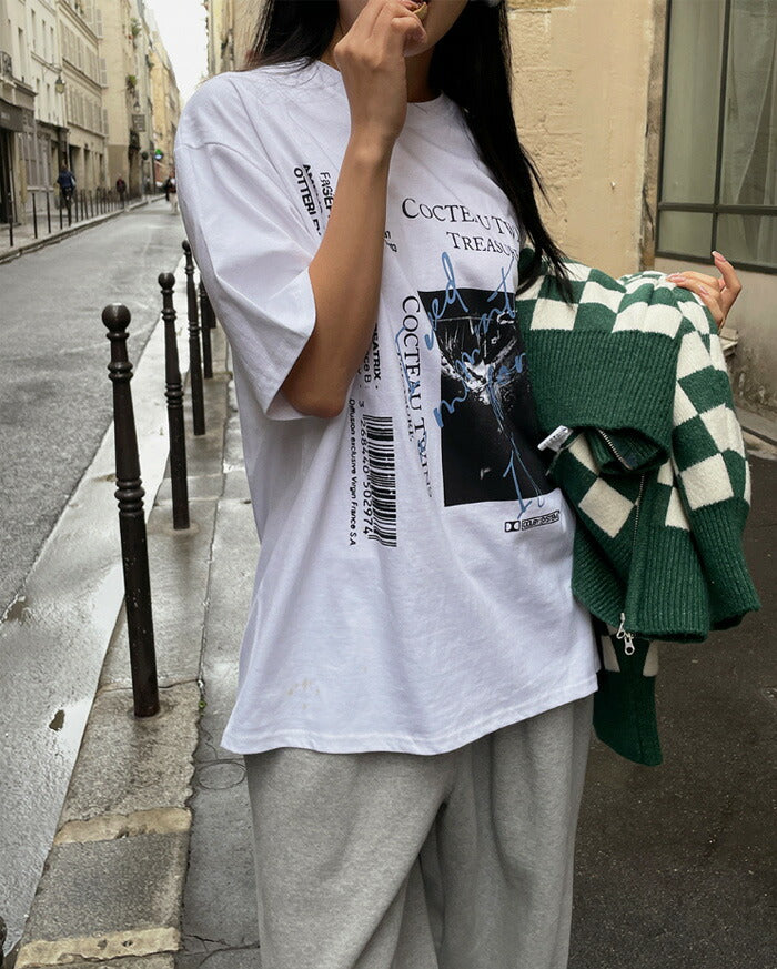 ULAN(ユーラン)コレクトバーコードオーバー半袖Tシャツ