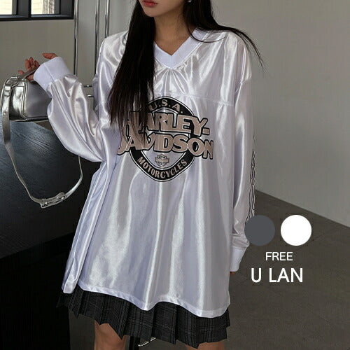 ULAN(ユーラン)モーターサイクルVネック長袖トップス